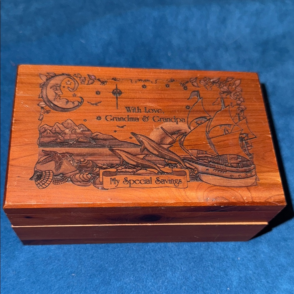 Wooden Savings Box with Nautical Design love Grandma And Grandpa